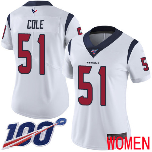 Houston Texans Limited White Women Dylan Cole Road Jersey NFL Football #51 100th Season Vapor Untouchable